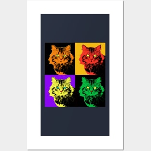 CAT POP ART  ORANGE YELLOW RED GREEN Posters and Art